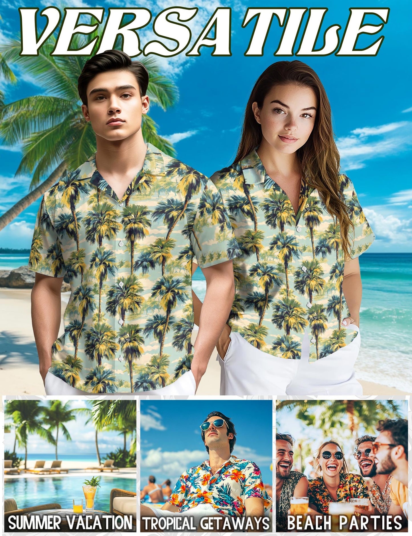 Palm Tree Hawaiian Shirt for Men, Button Down Aloha Shirt - Azhawaiian