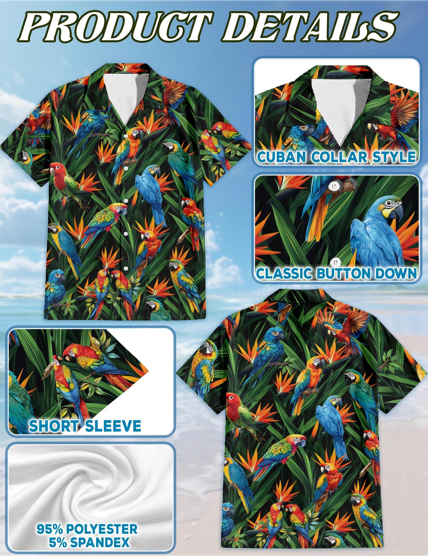 Parrot Amazing Hawaiian Shirt for Men, Button Down Aloha Shirt - Azhawaiian