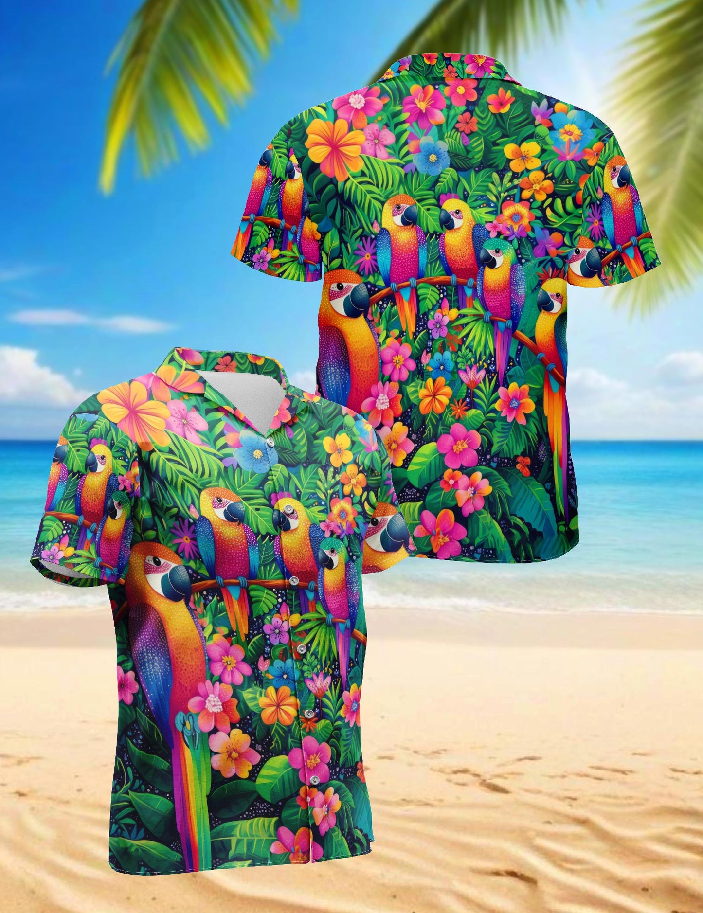 Parrot Hawaiian Shirt for Men, Button Down Aloha Shirt - Azhawaiian