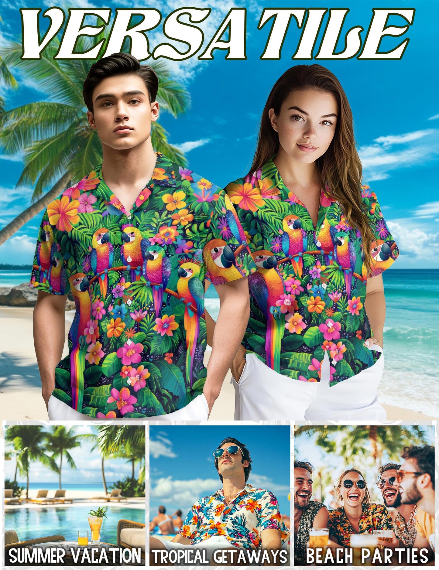 Parrot Hawaiian Shirt for Men, Button Down Aloha Shirt - Azhawaiian