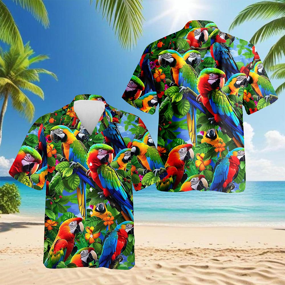 Parrots Hawaiian Shirt for Men, Button Down Aloha Shirt - Azhawaiian