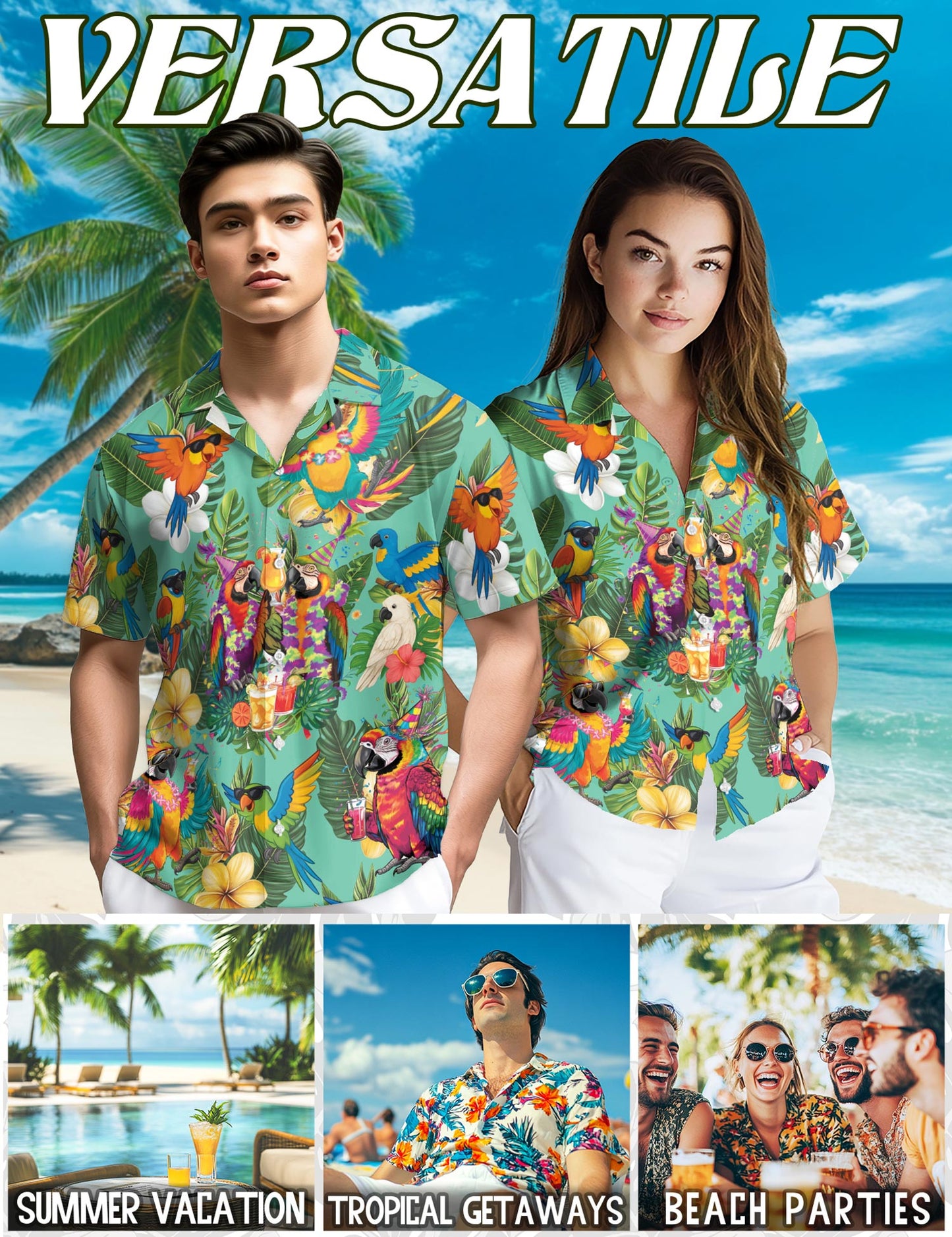 Parrots Hawaiian Shirt for Men, Button Down Aloha Shirt - Azhawaiian