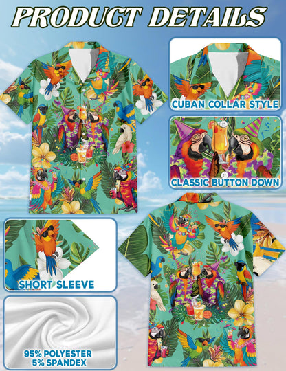 Parrots Hawaiian Shirt for Men, Button Down Aloha Shirt - Azhawaiian