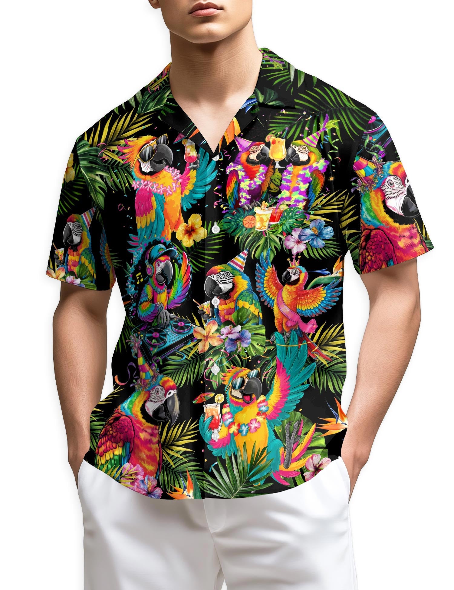Azhawaiian Party Parrots Hawaiian Shirt for Men