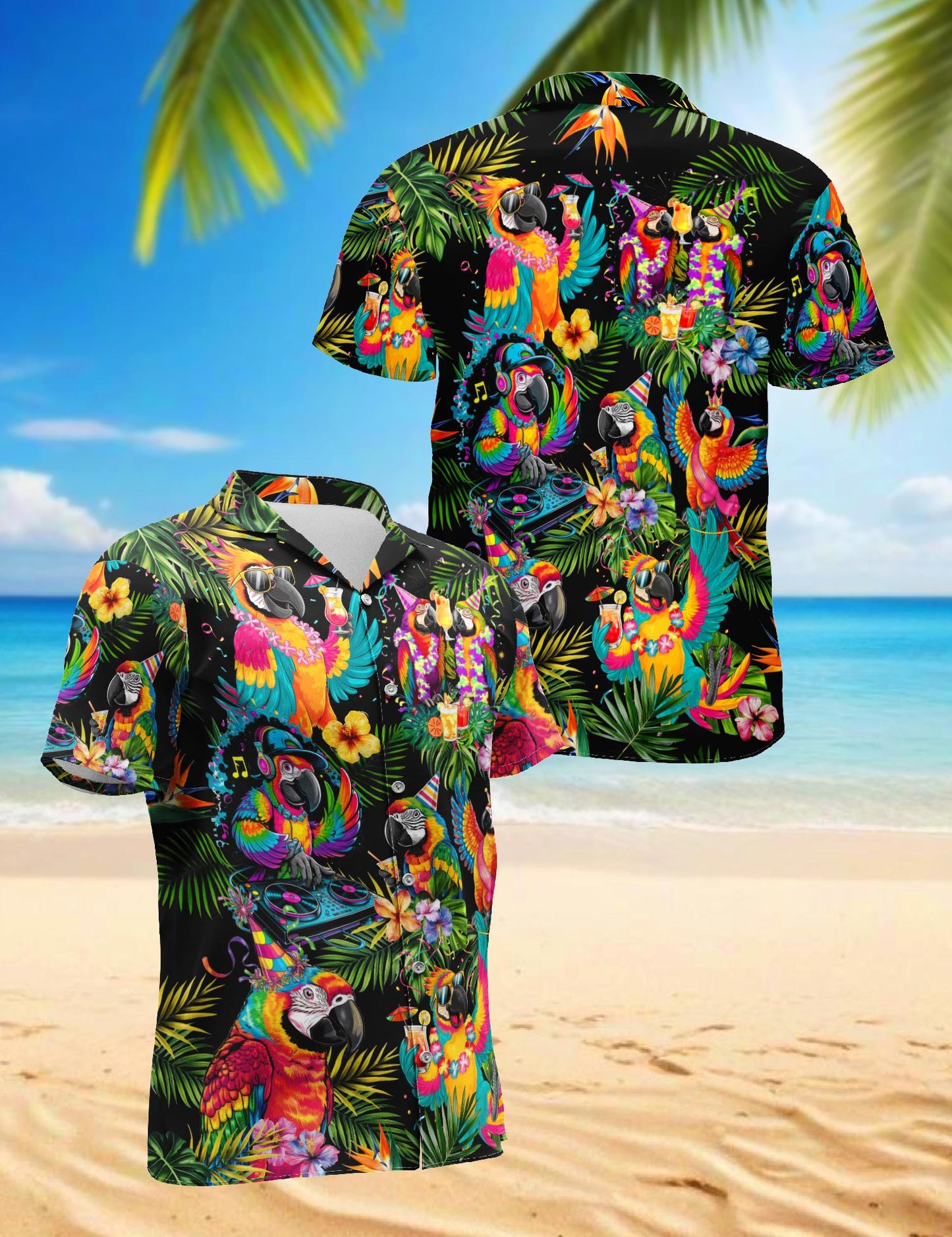 Party Parrots Hawaiian Shirt for Men, Button Down Aloha Shirt - Azhawaiian