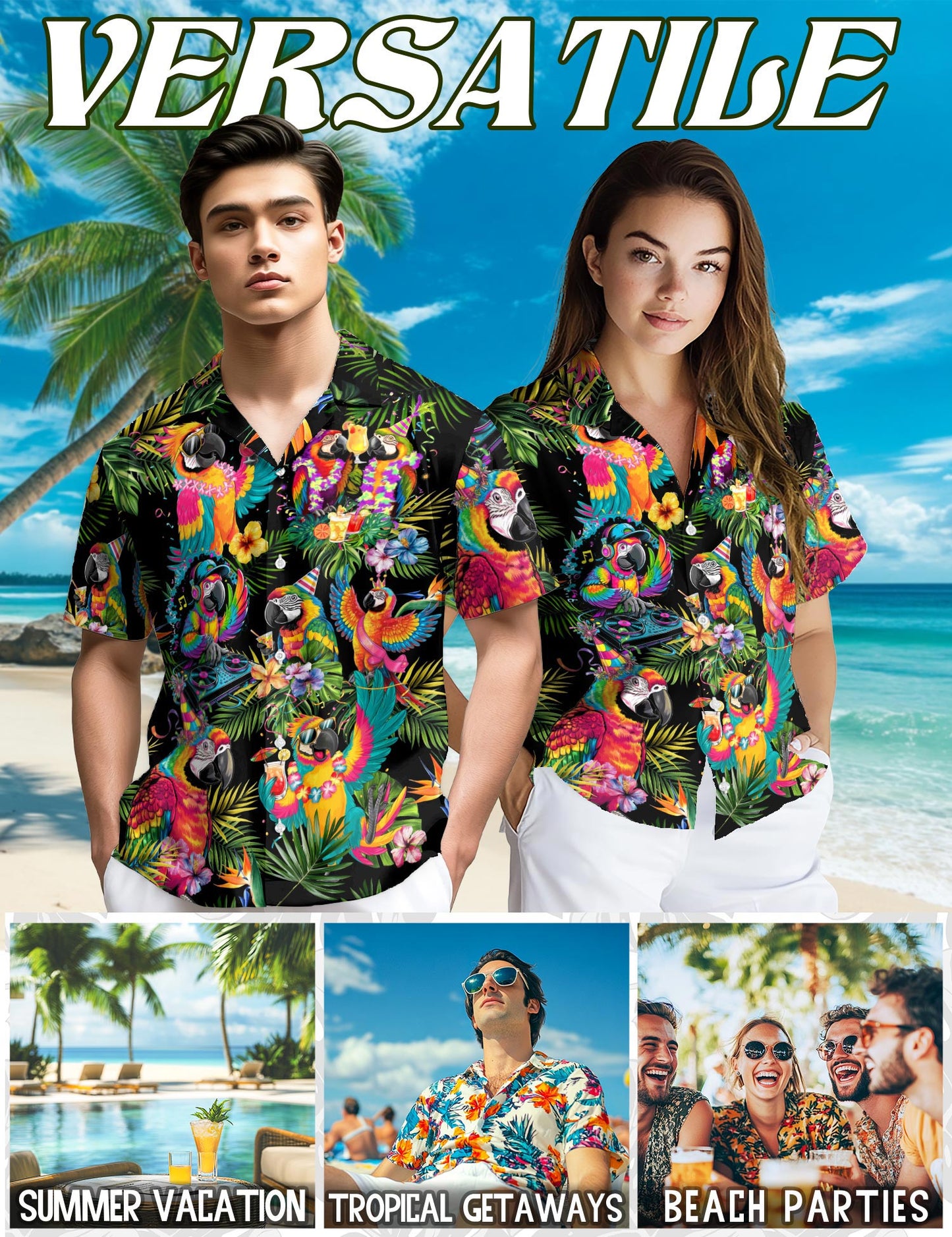 Party Parrots Hawaiian Shirt for Men, Button Down Aloha Shirt - Azhawaiian