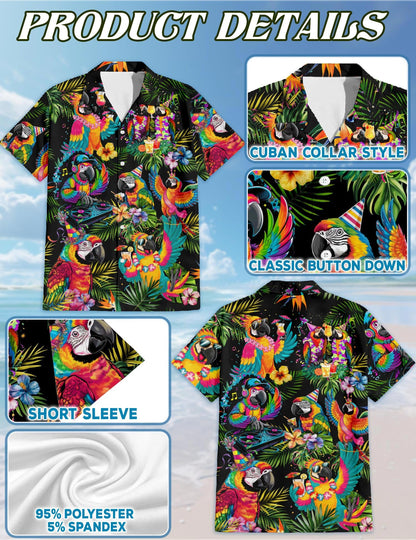 Party Parrots Hawaiian Shirt for Men, Button Down Aloha Shirt - Azhawaiian