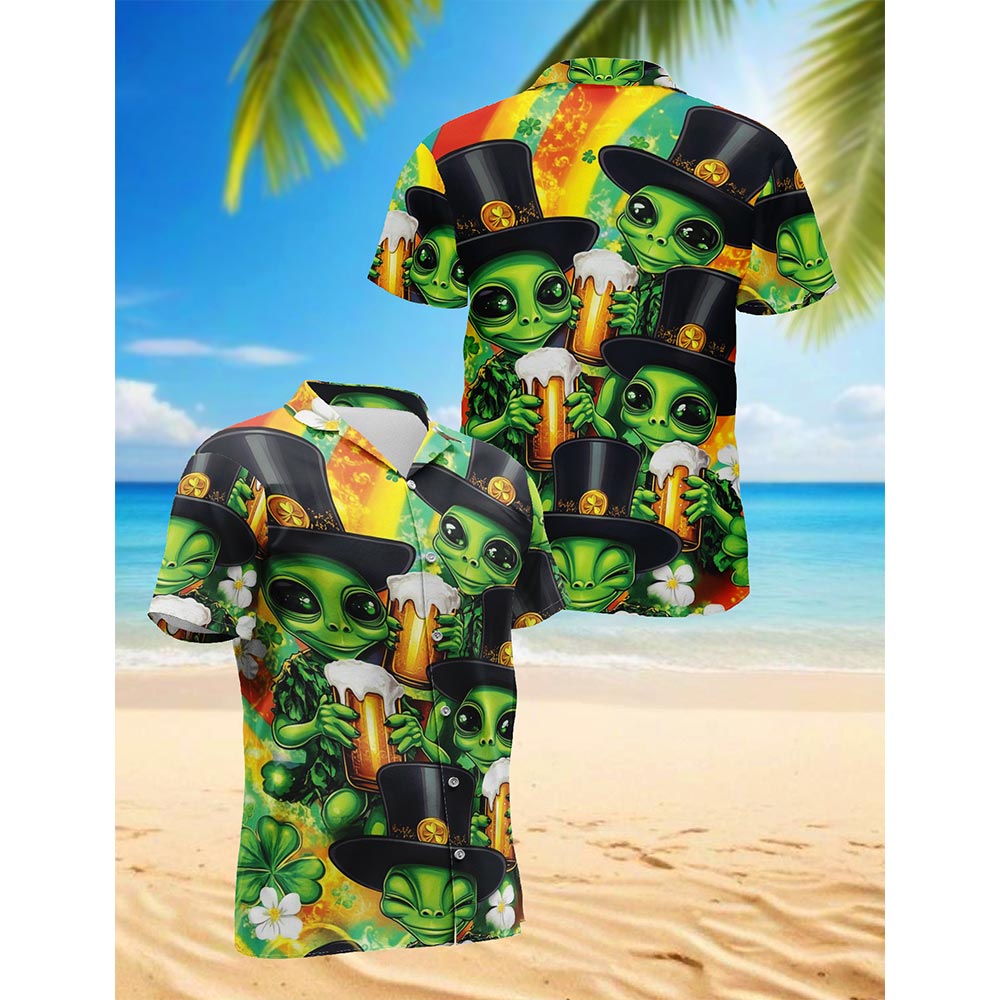 Patrick Alien Hawaiian Shirt for Men, Button Down Aloha Shirt - Azhawaiian