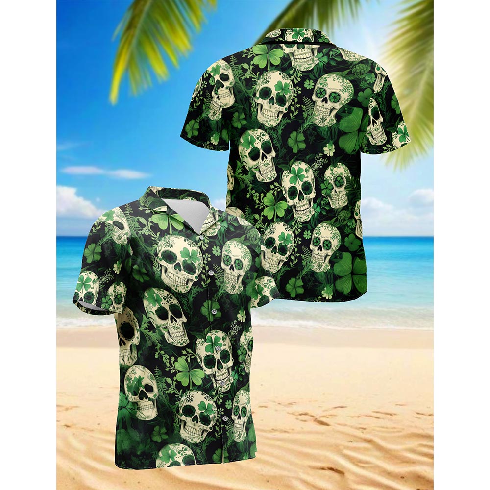Patrick Skull Tropical Hawaiian Shirt for Men, Button Down Aloha Shirt - Azhawaiian