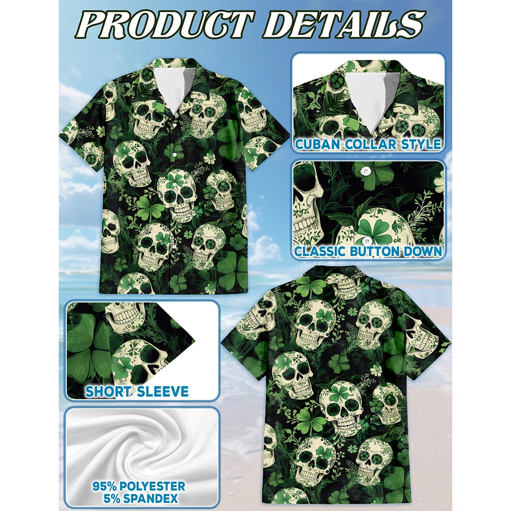 Patrick Skull Tropical Hawaiian Shirt for Men, Button Down Aloha Shirt - Azhawaiian