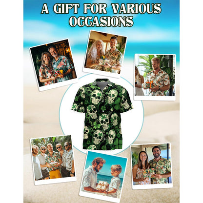 Patrick Skull Tropical Hawaiian Shirt for Men, Button Down Aloha Shirt - Azhawaiian