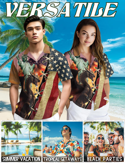 Patriotic Dragon US Flag Hawaiian Shirt for Men, Button Down Aloha Shirt - Azhawaiian