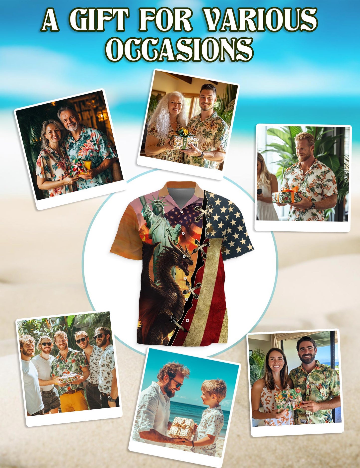 Patriotic Dragon US Flag Hawaiian Shirt for Men, Button Down Aloha Shirt - Azhawaiian