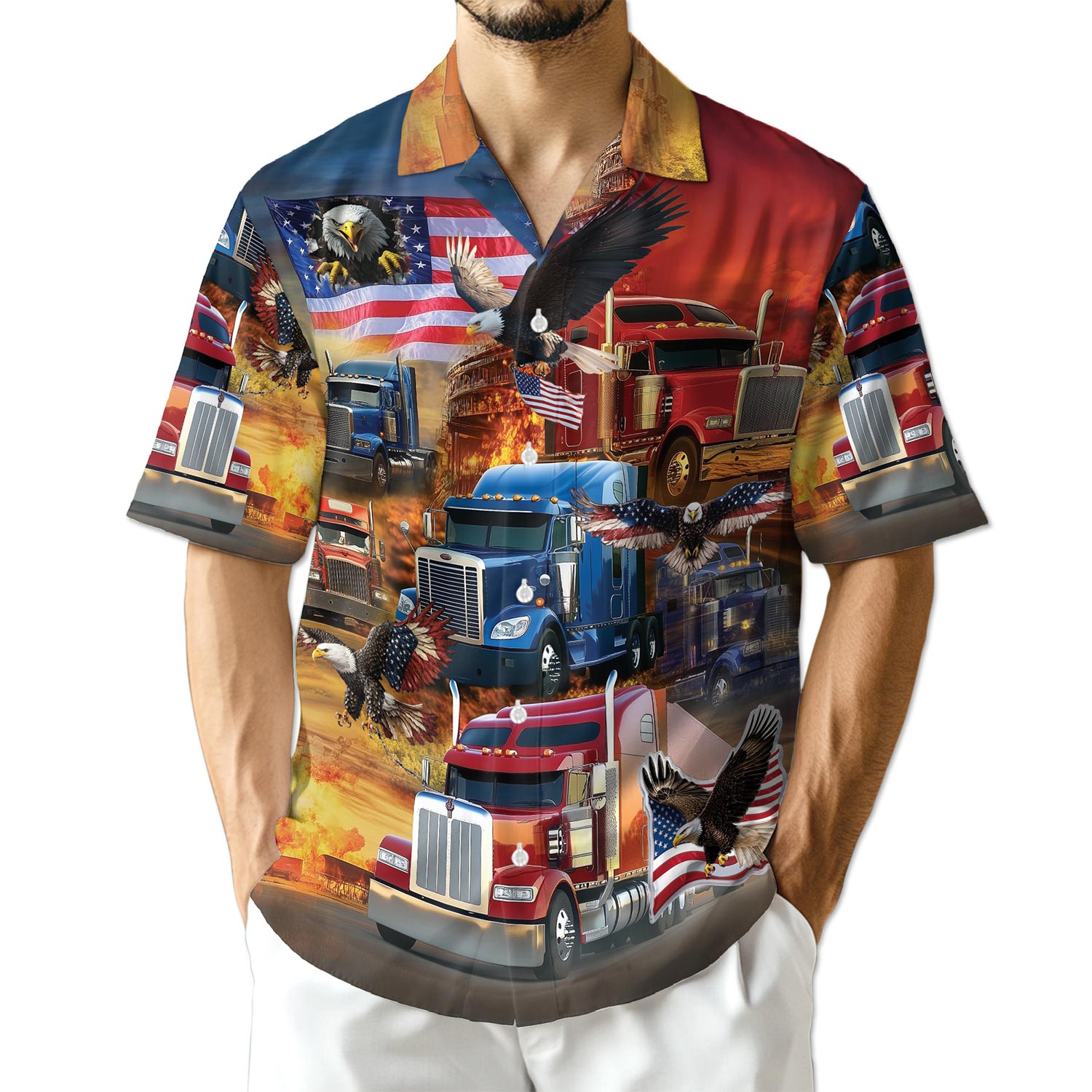 Azhawaiian Patriotic Truck Driver Hawaiian Shirt for Men