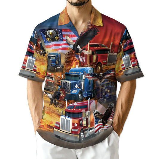 Azhawaiian Patriotic Truck Driver Hawaiian Shirt for Men