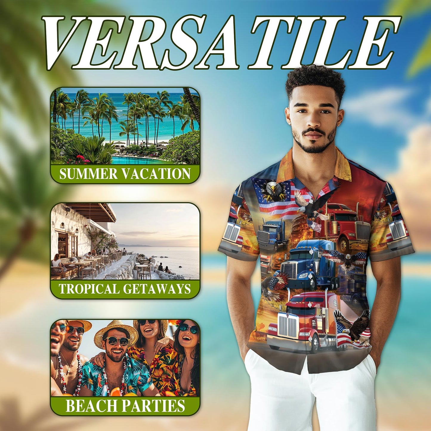 Patriotic Truck Driver Hawaiian Shirt for Men, Button Down Aloha Shirt - Azhawaiian