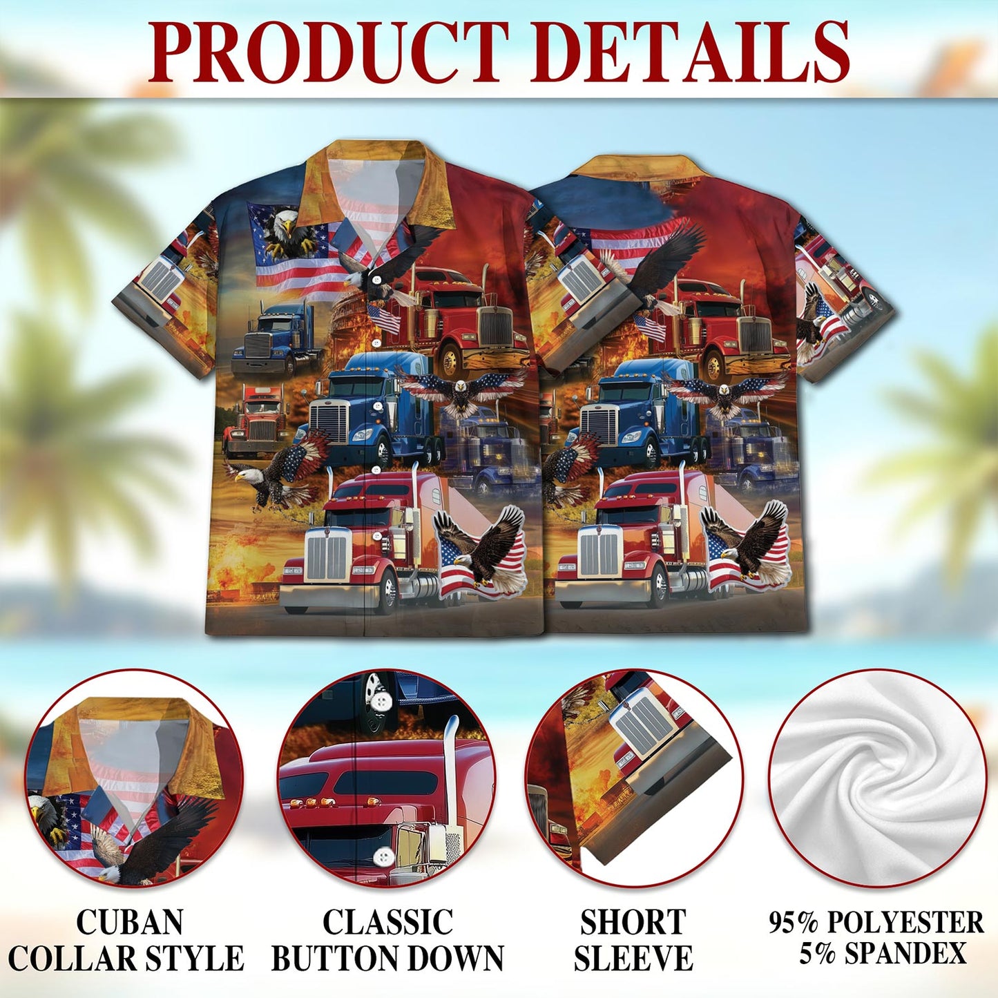Patriotic Truck Driver Hawaiian Shirt for Men, Button Down Aloha Shirt - Azhawaiian