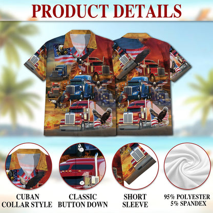 Patriotic Truck Driver Hawaiian Shirt for Men, Button Down Aloha Shirt - Azhawaiian