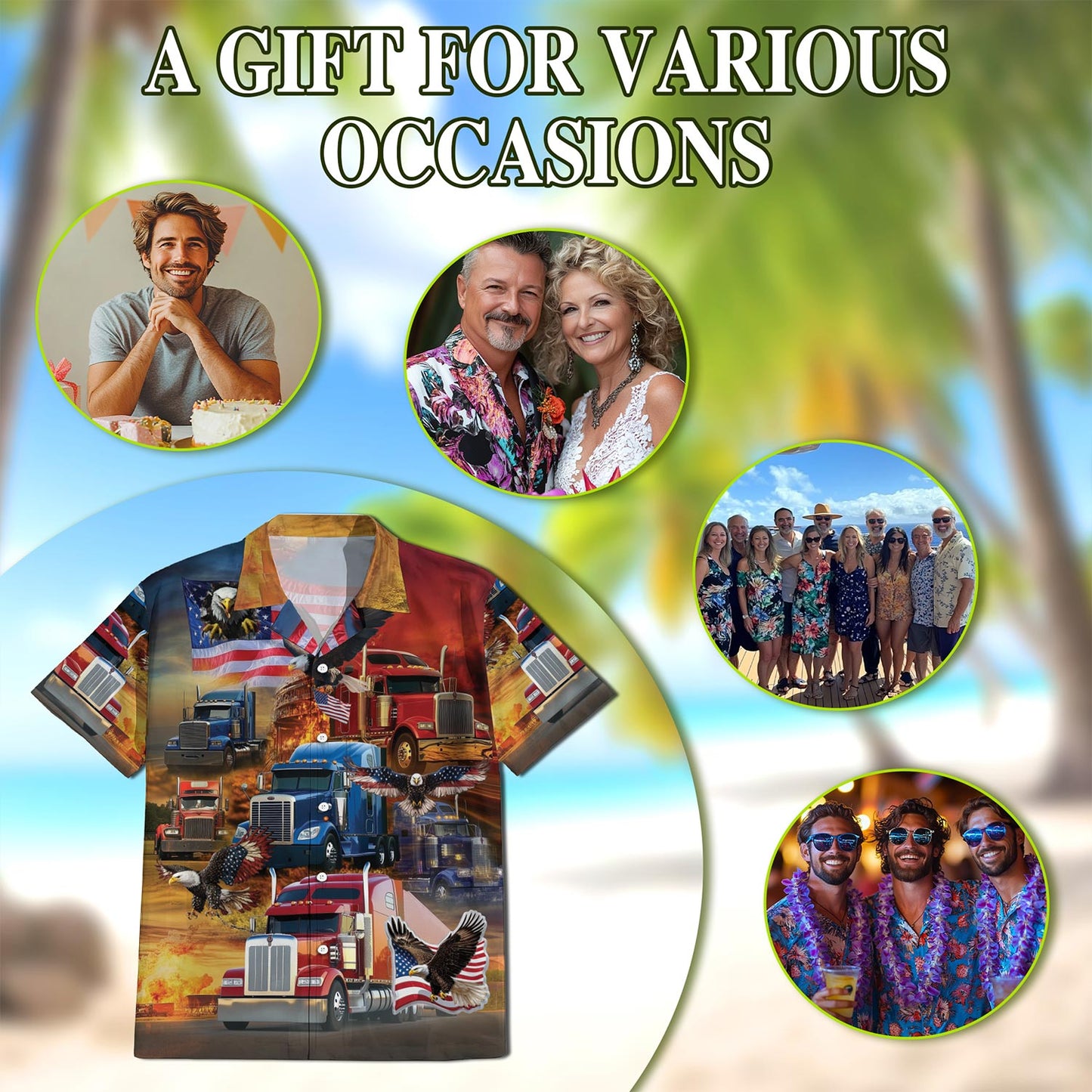 Patriotic Truck Driver Hawaiian Shirt for Men, Button Down Aloha Shirt - Azhawaiian