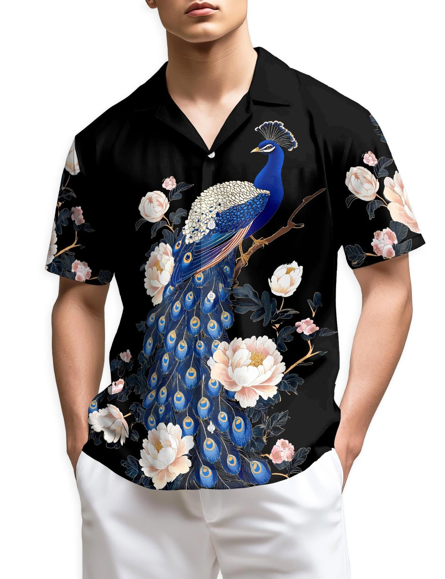 Azhawaiian Peacock Peony Hawaiian Shirt for Men