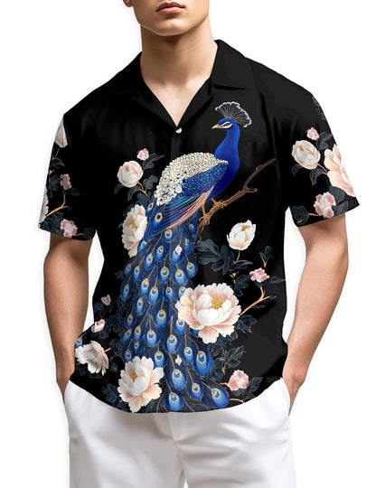 Azhawaiian Peacock Peony Hawaiian Shirt for Men