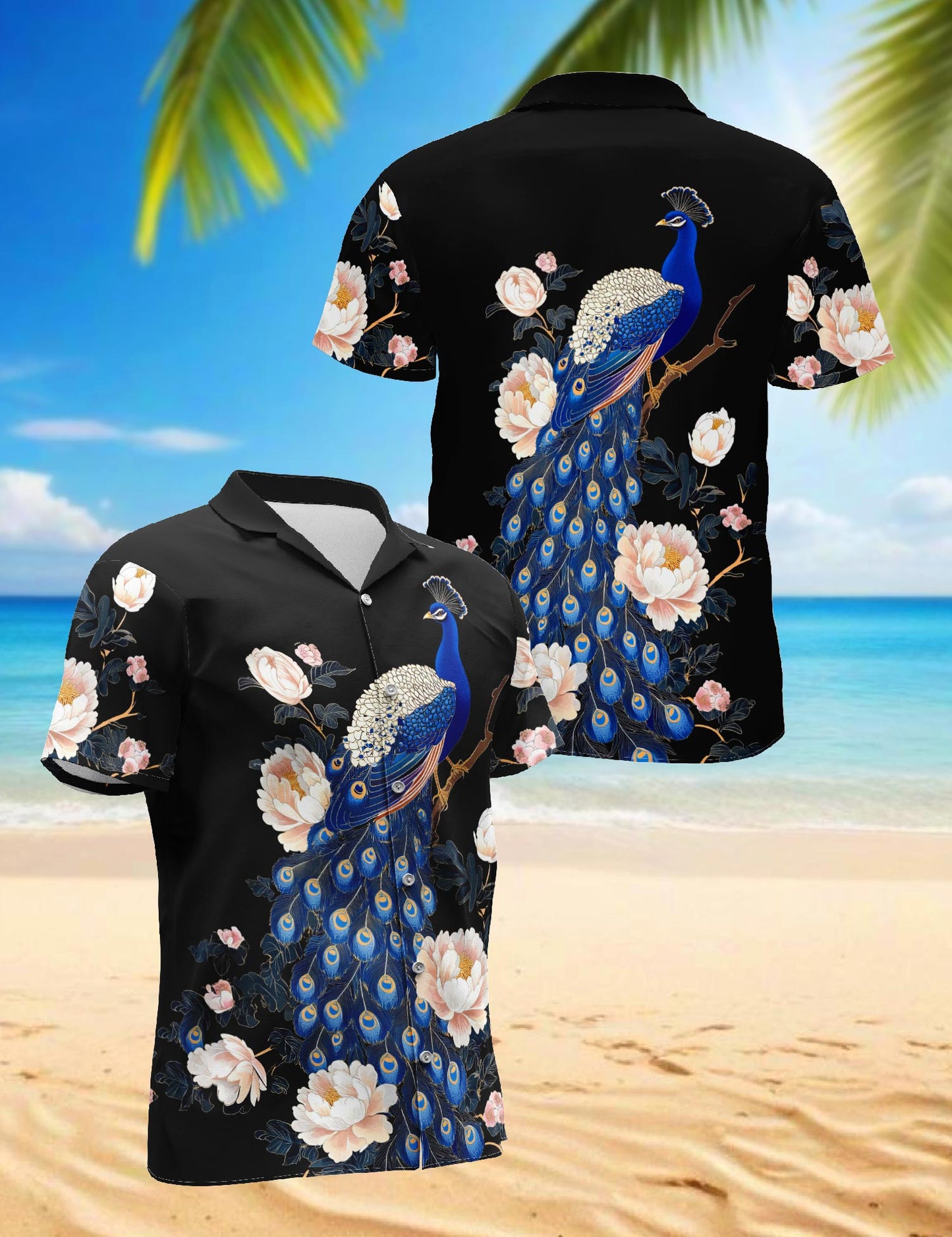 Peacock Peony Hawaiian Shirt for Men, Button Down Aloha Shirt - Azhawaiian