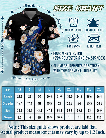 Peacock Peony Hawaiian Shirt for Men, Button Down Aloha Shirt - Azhawaiian