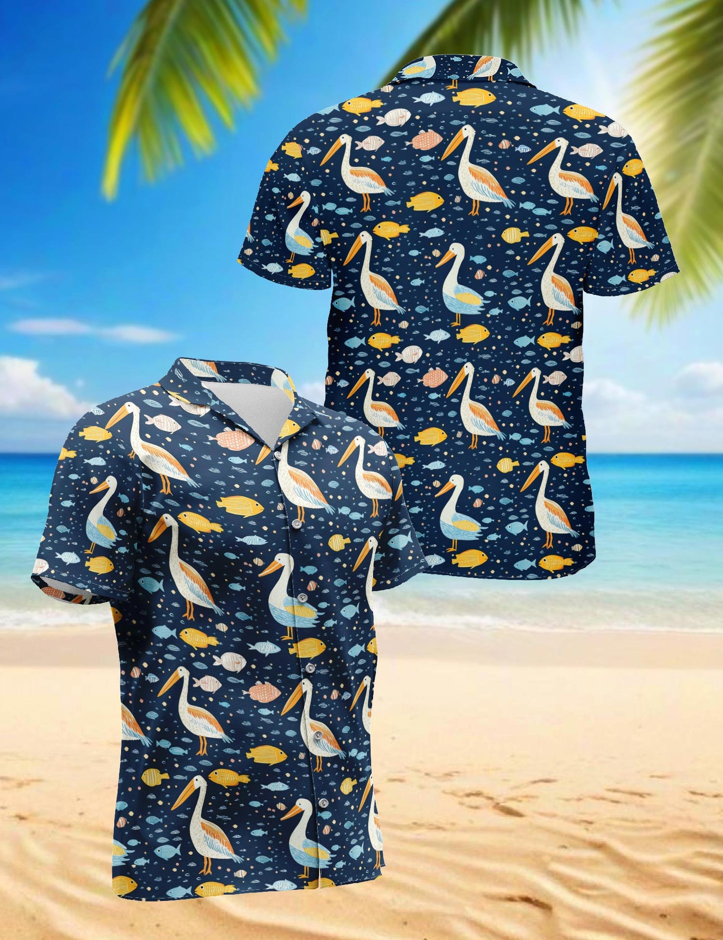 Pelican Fish Hawaiian Shirt for Men, Button Down Aloha Shirt - Azhawaiian