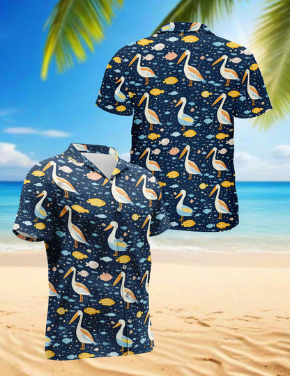 Pelican Fish Hawaiian Shirt for Men, Button Down Aloha Shirt - Azhawaiian