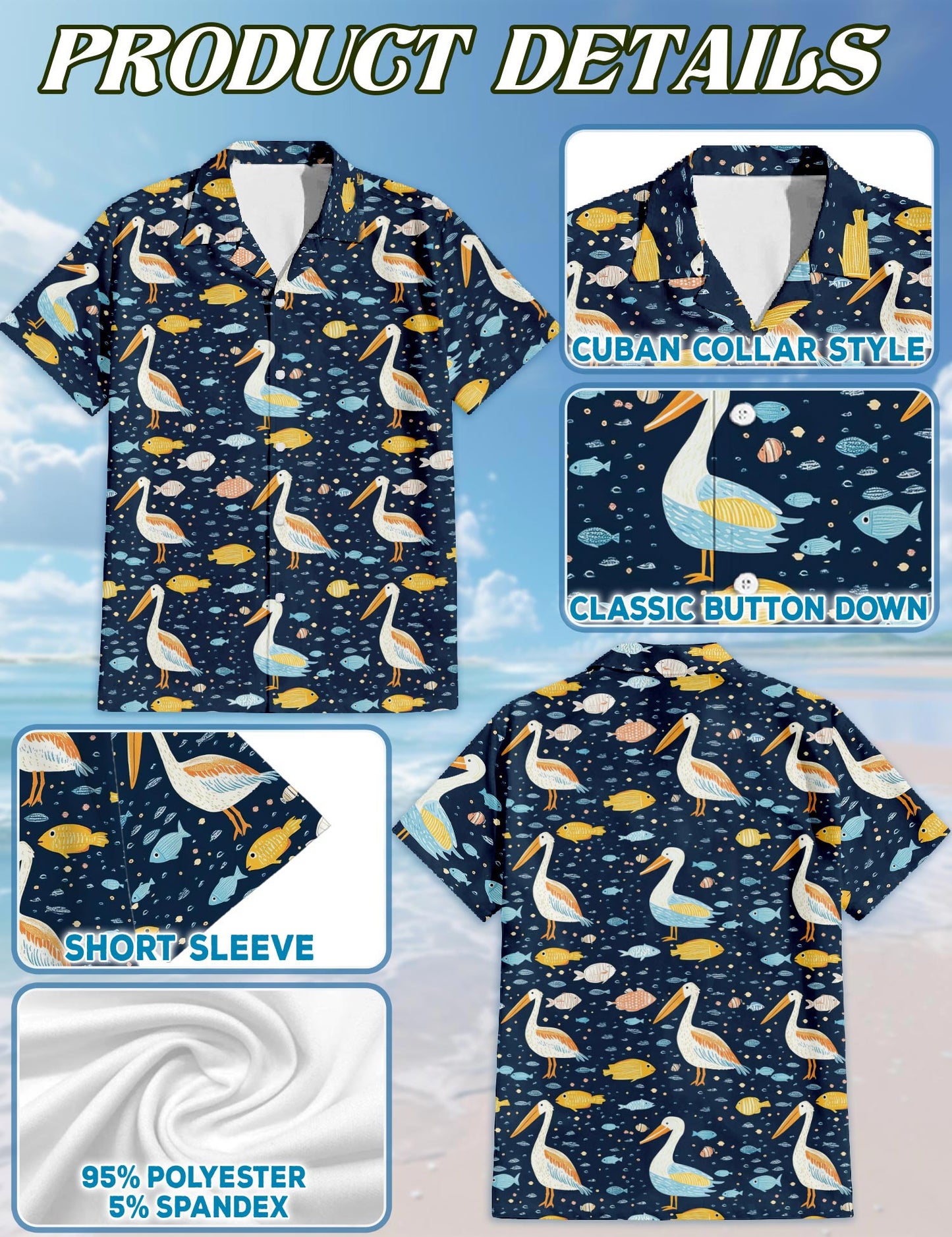 Pelican Fish Hawaiian Shirt for Men, Button Down Aloha Shirt - Azhawaiian