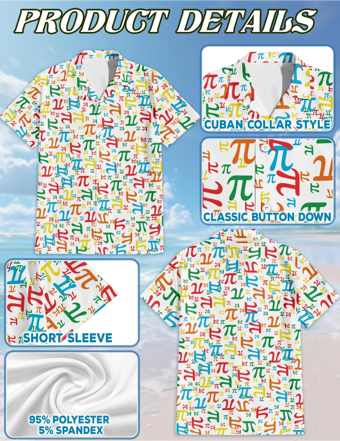 Pi Math Hawaiian Shirt for Men, Button Down Aloha Shirt - Azhawaiian