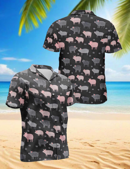 Pig Pattern Hawaiian Shirt for Men, Button Down Aloha Shirt - Azhawaiian