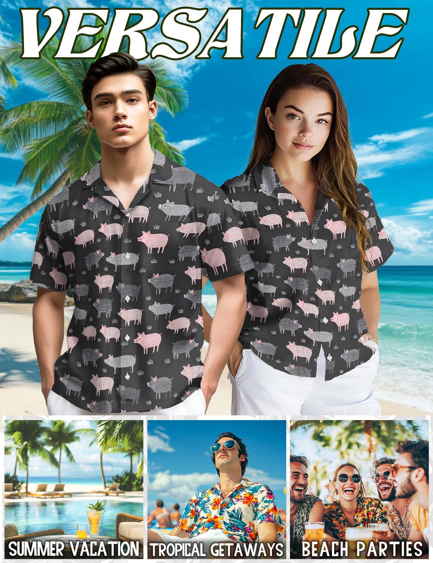 Pig Pattern Hawaiian Shirt for Men, Button Down Aloha Shirt - Azhawaiian