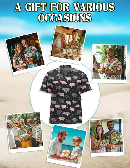 Pig Pattern Hawaiian Shirt for Men, Button Down Aloha Shirt - Azhawaiian