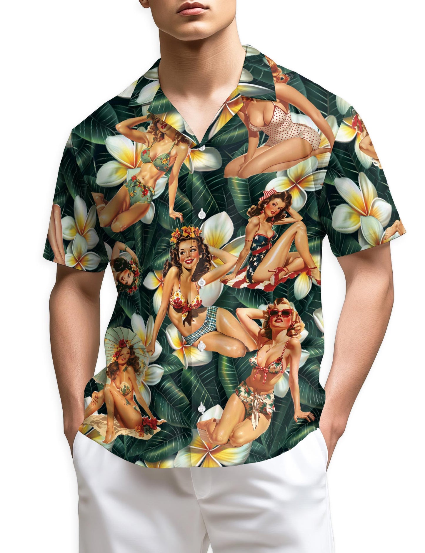 Azhawaiian Pin Up Girl Dark Green Hawaiian Shirt for Men