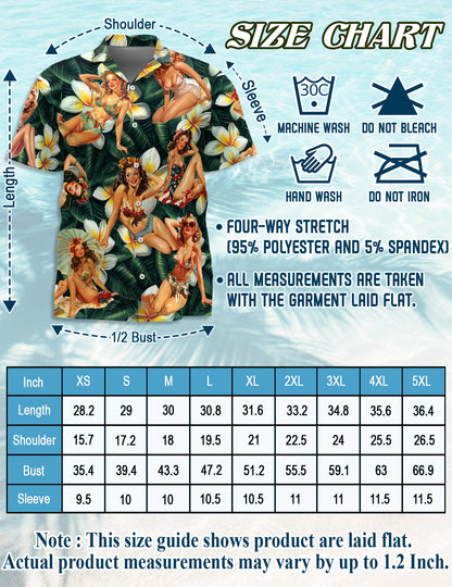 Pin Up Girl Dark Green Hawaiian Shirt for Men, Button Down Aloha Shirt - Azhawaiian