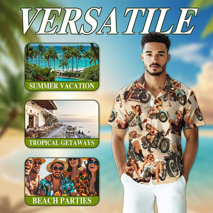 Pin Up Girls On Motorcycles Hawaiian Shirt for Men, Button Down Aloha Shirt - Azhawaiian