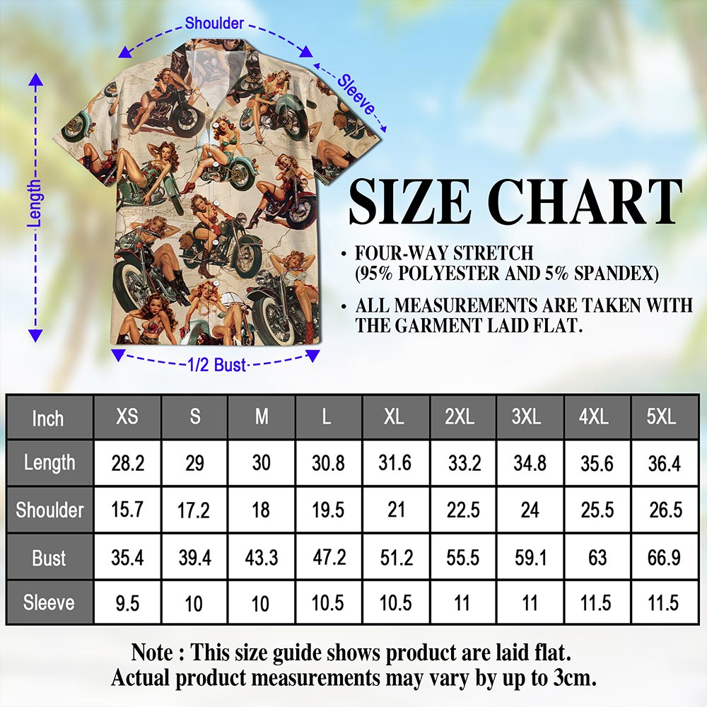 Pin Up Girls On Motorcycles Hawaiian Shirt for Men, Button Down Aloha Shirt - Azhawaiian