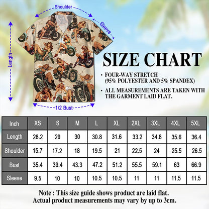Pin Up Girls On Motorcycles Hawaiian Shirt for Men, Button Down Aloha Shirt - Azhawaiian