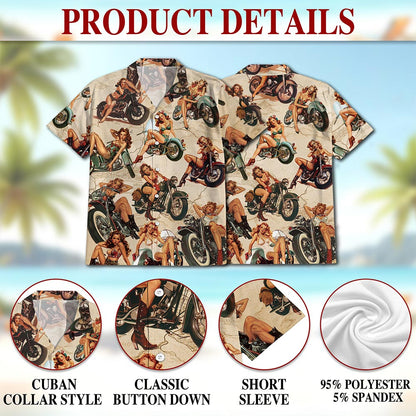 Pin Up Girls On Motorcycles Hawaiian Shirt for Men, Button Down Aloha Shirt - Azhawaiian