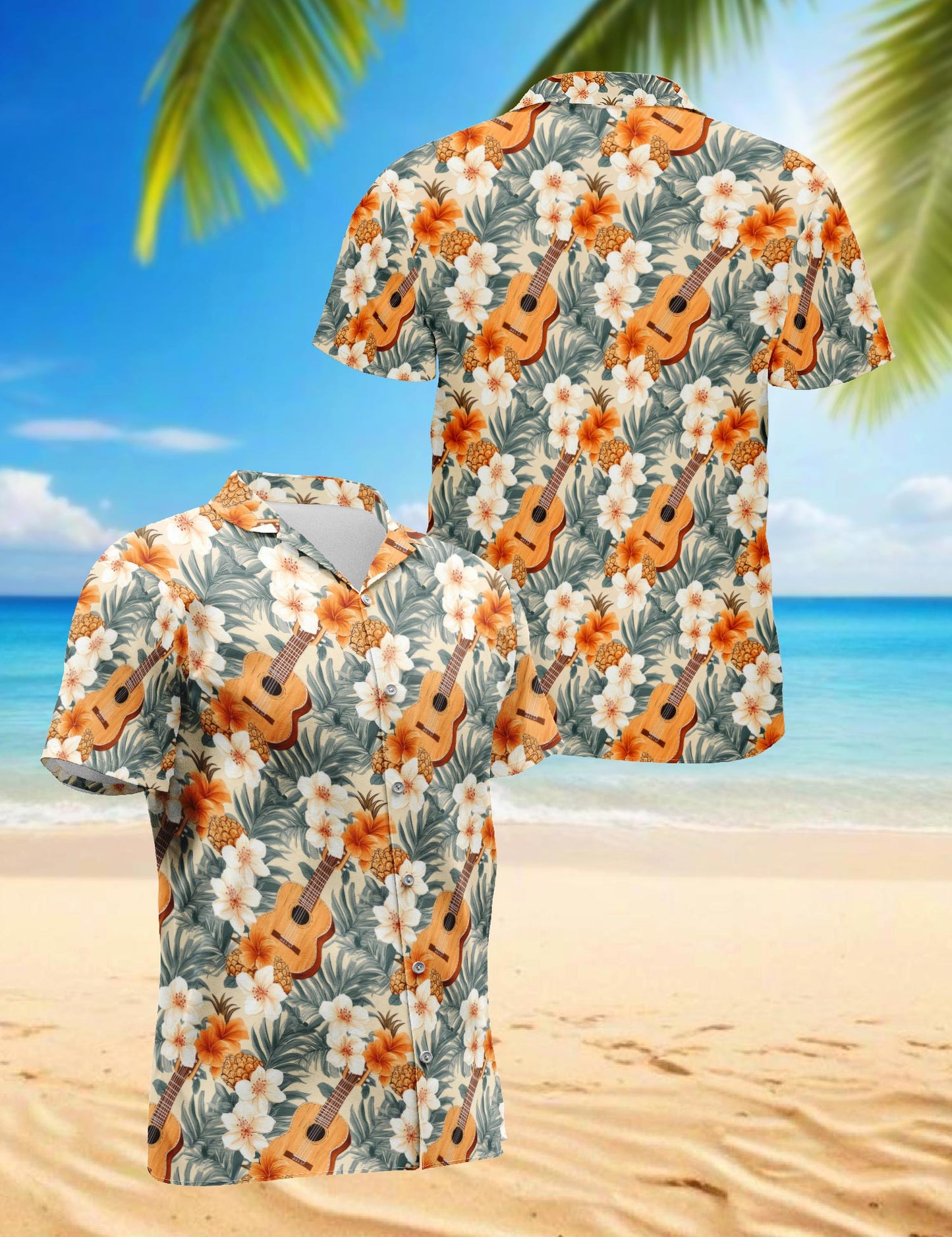 Pineapple Guitar Hawaiian Shirt for Men, Button Down Aloha Shirt - Azhawaiian