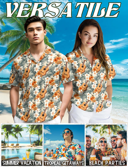 Pineapple Guitar Hawaiian Shirt for Men, Button Down Aloha Shirt - Azhawaiian