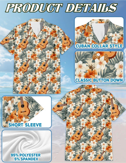 Pineapple Guitar Hawaiian Shirt for Men, Button Down Aloha Shirt - Azhawaiian
