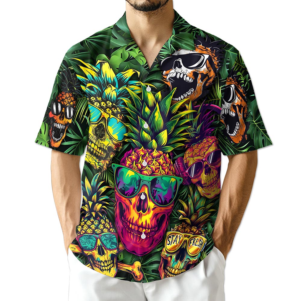 Azhawaiian Pineapple Skull Hawaiian Shirt for Men Women