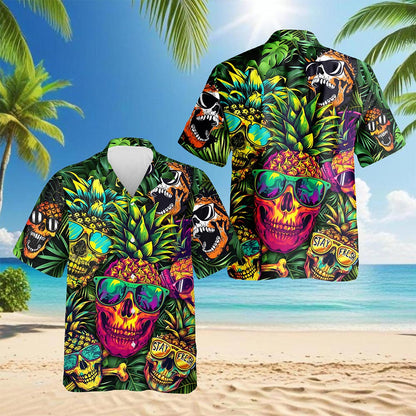 Pineapple Skull Hawaiian Shirt for Men, Button Down Aloha Shirt - Azhawaiian