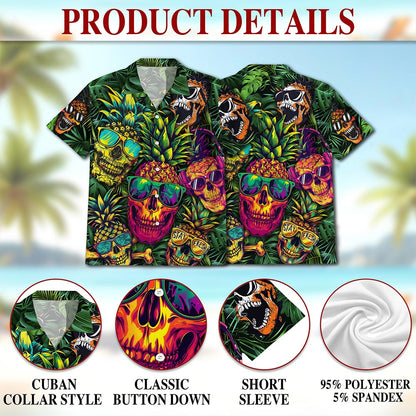 Pineapple Skull Hawaiian Shirt for Men, Button Down Aloha Shirt - Azhawaiian