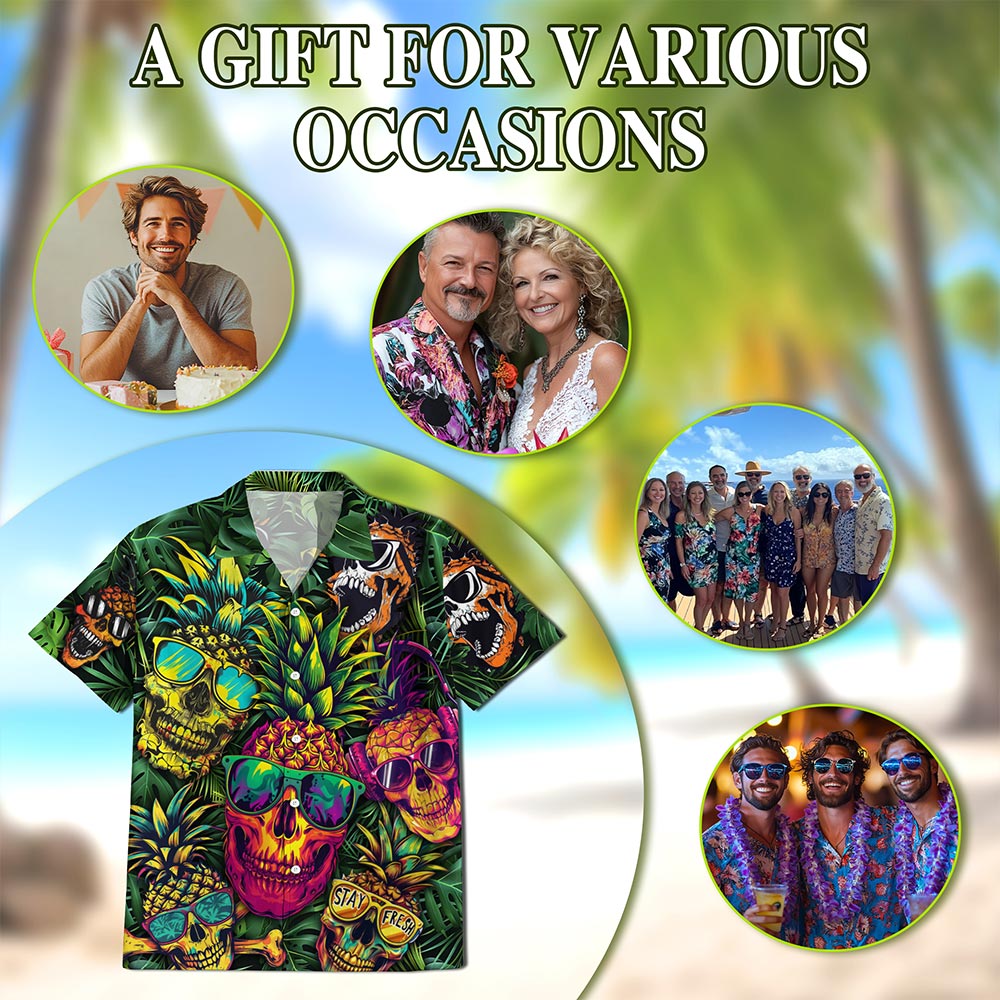 Pineapple Skull Hawaiian Shirt for Men, Button Down Aloha Shirt - Azhawaiian