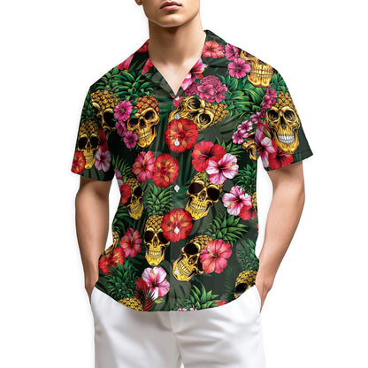 Azhawaiian Pineapple Skull Hibiscus Hawaiian Shirt for Men