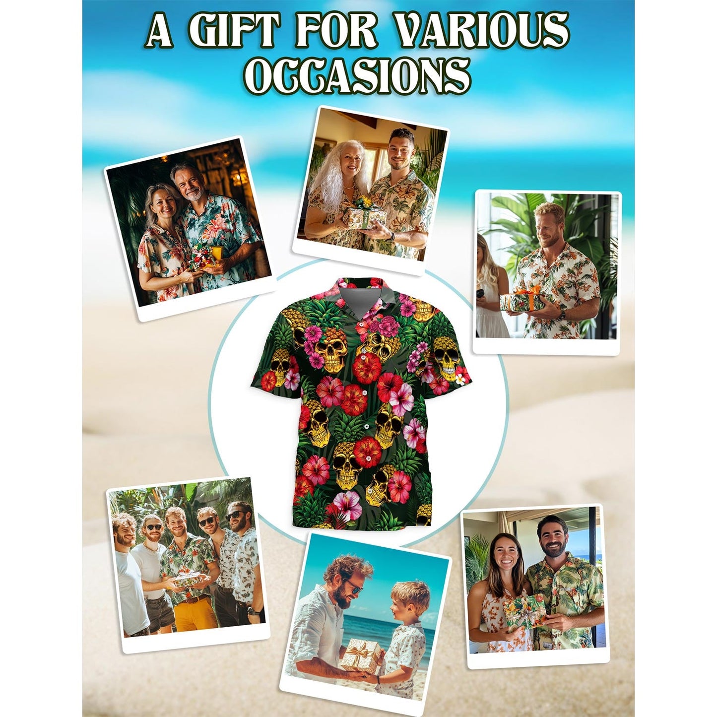 Pineapple Skull Hibiscus Hawaiian Shirt for Men, Button Down Aloha Shirt - Azhawaiian