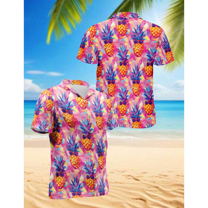Pineapple Wear Sunglasses Hawaiian Shirt for Men, Button Down Aloha Shirt - Azhawaiian